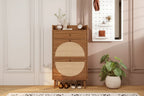 MAYEERTY Rattan Shoe Cabinets 2 Doors 1 Drawers Shoe Rack Double Layer Suitaable for Entrance Walnut