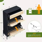 Zapatero con 2 puertas abatibles y cajones, organizador de zapatos de ratán natural con patas de metal y estante ajustable, independiente para recibidor