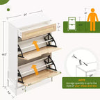 Zapatero con 2 puertas abatibles y cajones, organizador de zapatos de ratán natural con patas de metal y estante ajustable, independiente para recibidor