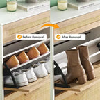 Zapatero con 2 puertas abatibles y cajones, organizador de zapatos de ratán natural con patas de metal y estante ajustable, independiente para recibidor