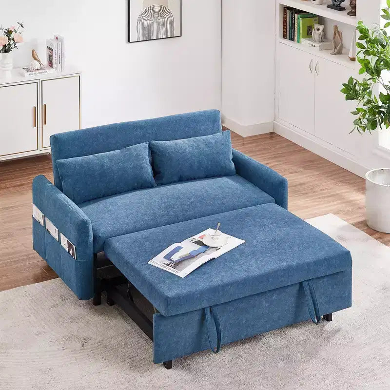 Sofá cama extraíble de 55.1" Biplaza con respaldo ajustable, bolsillos de almacenamiento y 2 almohadas suaves