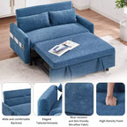 Sofá cama extraíble de 55.1" Biplaza con respaldo ajustable, bolsillos de almacenamiento y 2 almohadas suaves