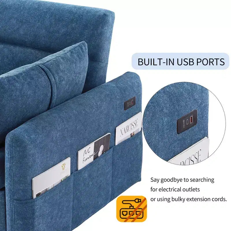 Sofá cama extraíble de 55.1" Biplaza con respaldo ajustable, bolsillos de almacenamiento y 2 almohadas suaves