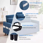 Sofá cama extraíble de 55.1" Biplaza con respaldo ajustable, bolsillos de almacenamiento y 2 almohadas suaves