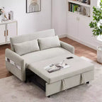 Sofá cama extraíble de 55.1" Biplaza con respaldo ajustable, bolsillos de almacenamiento y 2 almohadas suaves