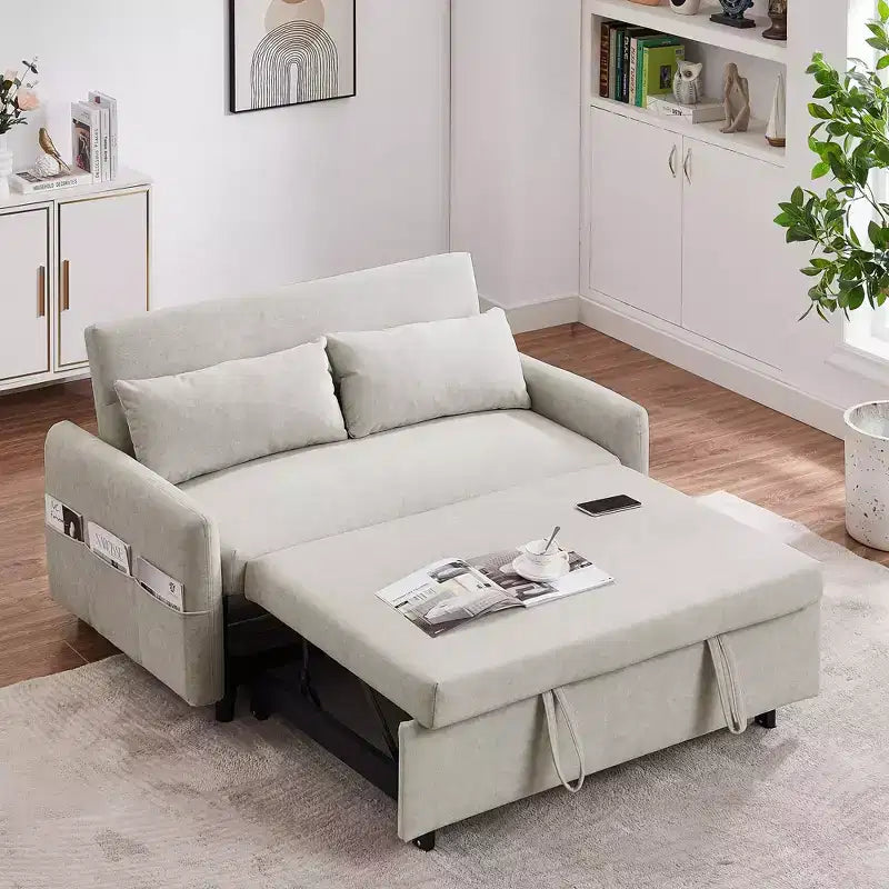 Sofá cama extraíble de 55.1" Biplaza con respaldo ajustable, bolsillos de almacenamiento y 2 almohadas suaves