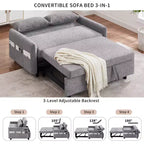 Sofá cama extraíble de 55.1" Biplaza con respaldo ajustable, bolsillos de almacenamiento y 2 almohadas suaves