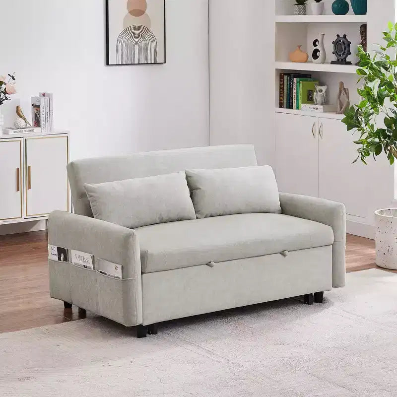 Sofá cama extraíble de 55.1" Biplaza con respaldo ajustable, bolsillos de almacenamiento y 2 almohadas suaves