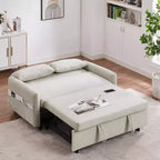 Sofá cama extraíble de 55.1" Biplaza con respaldo ajustable, bolsillos de almacenamiento y 2 almohadas suaves