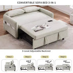 Sofá cama extraíble de 55.1" Biplaza con respaldo ajustable, bolsillos de almacenamiento y 2 almohadas suaves