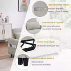 Sofá cama extraíble de 55.1" Biplaza con respaldo ajustable, bolsillos de almacenamiento y 2 almohadas suaves