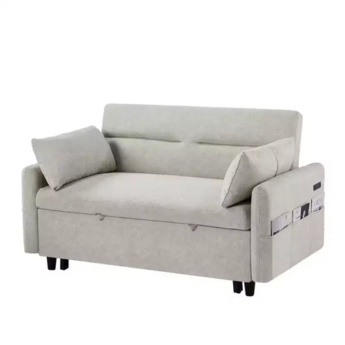 CLIHOME 55.1 Pull Out Sleeper Sofa Bed Loveseats Sofa Couch with Adjustable Backrest, Storage Pockets, 2 Soft Pillows