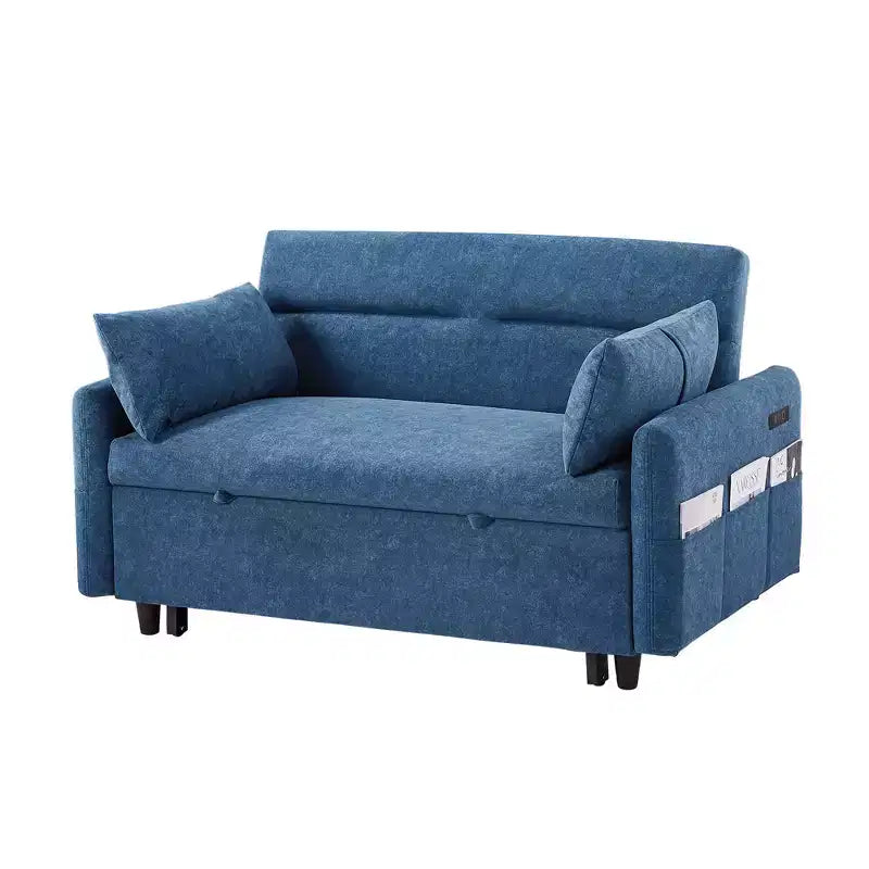 Sofá cama extraíble de 55.1" Biplaza con respaldo ajustable, bolsillos de almacenamiento y 2 almohadas suaves