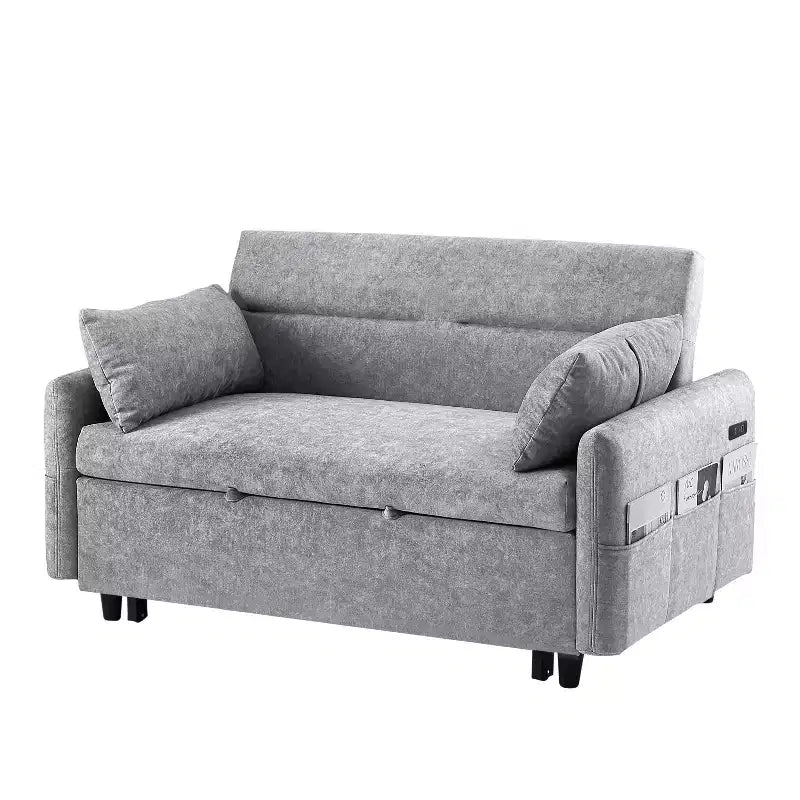 Sofá cama extraíble de 55.1" Biplaza con respaldo ajustable, bolsillos de almacenamiento y 2 almohadas suaves
