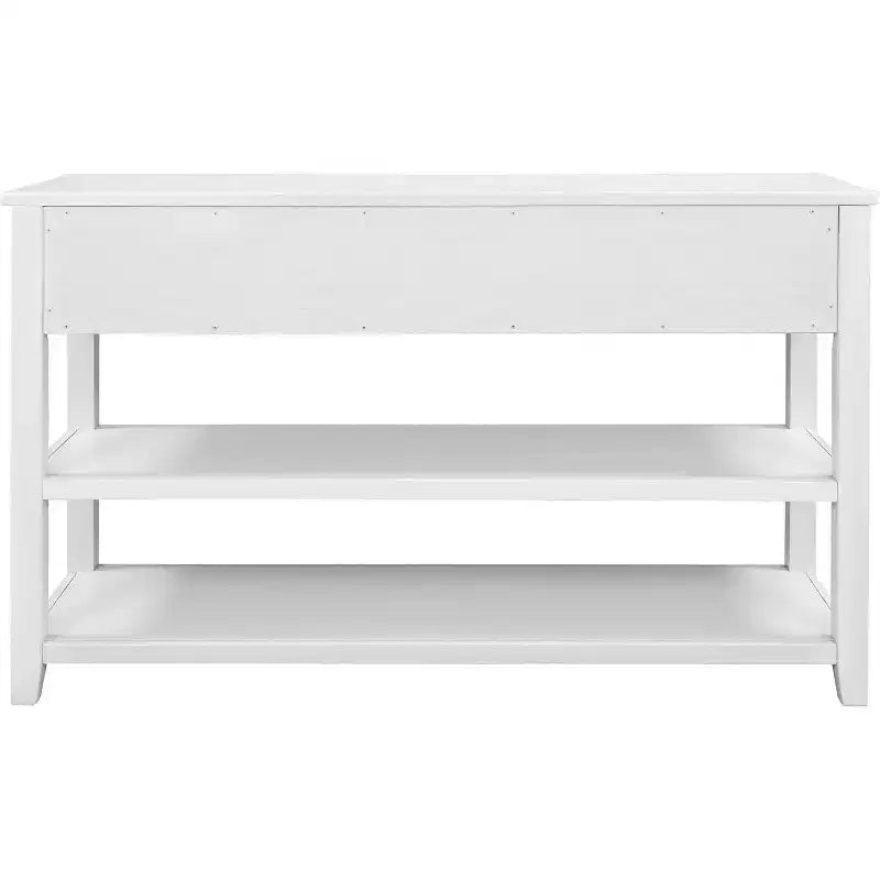 Mesa de consola, mediados de siglo, patas de madera, 3 cajones y estante abierto de 2 niveles, para entrada, pasillo, sala de estar