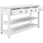 Mesa de consola, mediados de siglo, patas de madera, 3 cajones y estante abierto de 2 niveles, para entrada, pasillo, sala de estar
