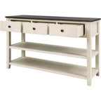 Mesa de consola, mediados de siglo, patas de madera, 3 cajones y estante abierto de 2 niveles, para entrada, pasillo, sala de estar