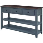 Mesa de consola, mediados de siglo, patas de madera, 3 cajones y estante abierto de 2 niveles, para entrada, pasillo, sala de estar