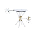 Mesa auxiliar redonda de acrílico y dorado con tapa de cristal templado