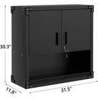 Armario de pared de alta resistencia | Almacenamiento colgante de acero con estantes y cerradura | Organizador resistente al óxido para garaje, taller, almacén - Negro