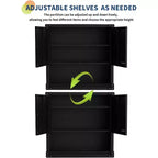Armario de pared de alta resistencia | Almacenamiento colgante de acero con estantes y cerradura | Organizador resistente al óxido para garaje, taller, almacén - Negro
