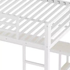 Cama alta tipo loft tamaño queen con armario integrado, cama alta de metal con escritorio y estantes de almacenamiento, grano de madera
