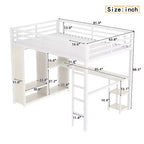 Cama alta tipo loft tamaño queen con armario integrado, cama alta de metal con escritorio y estantes de almacenamiento, grano de madera