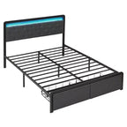 LED Queen Bed Frame with 2 Storage Drawers - Upholstered Platform Bed with Headboard, Strong Metal Support Slats, No Box Spring Needed