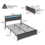 Base de cama tamaño Queen de plataforma tapizada con LED y cabecera, 2 cajones de almacenaje, estructura de metal con listones de soporte resistentes, no requiere somier