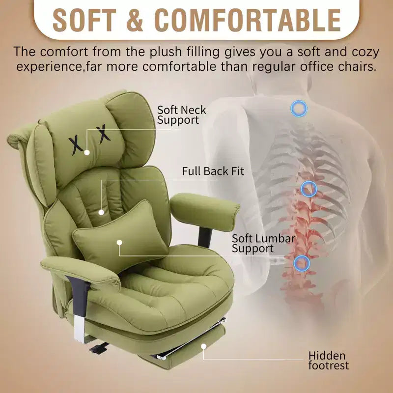 Sillón de oficina grande y alto con reposapiés, silla de escritorio ejecutiva de respaldo alto con asiento ancho y reposabrazos ajustables, verde