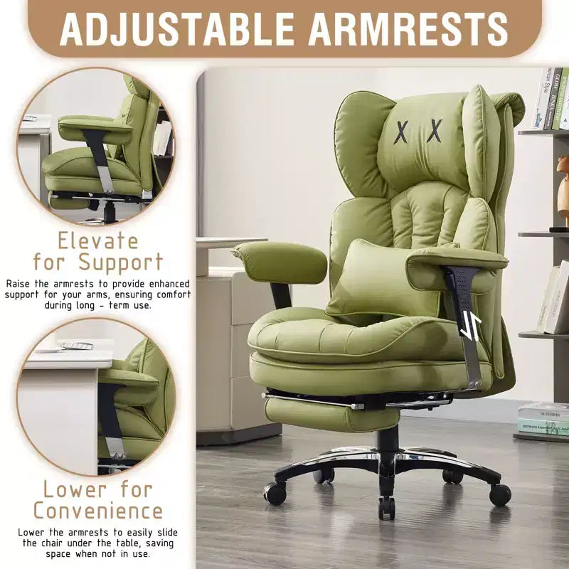 Sillón de oficina grande y alto con reposapiés, silla de escritorio ejecutiva de respaldo alto con asiento ancho y reposabrazos ajustables, verde