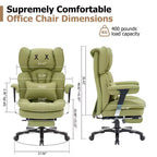 Sillón de oficina grande y alto con reposapiés, silla de escritorio ejecutiva de respaldo alto con asiento ancho y reposabrazos ajustables, verde