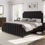 Base de cama tapizada con cabecero de 50.2 y diseño de canal vertical capitoné
