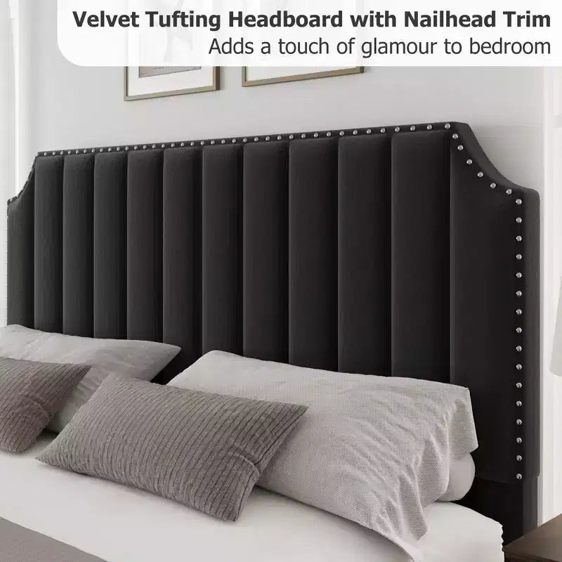 Base de cama tapizada con cabecero de 50.2 y diseño de canal vertical capitoné