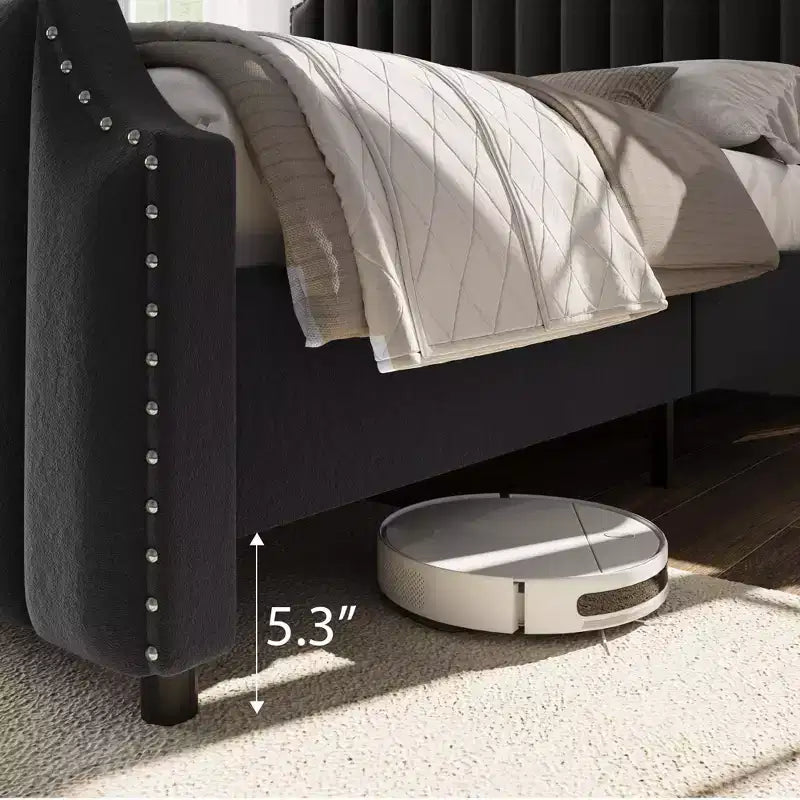 Base de cama tapizada con cabecero de 50.2 y diseño de canal vertical capitoné