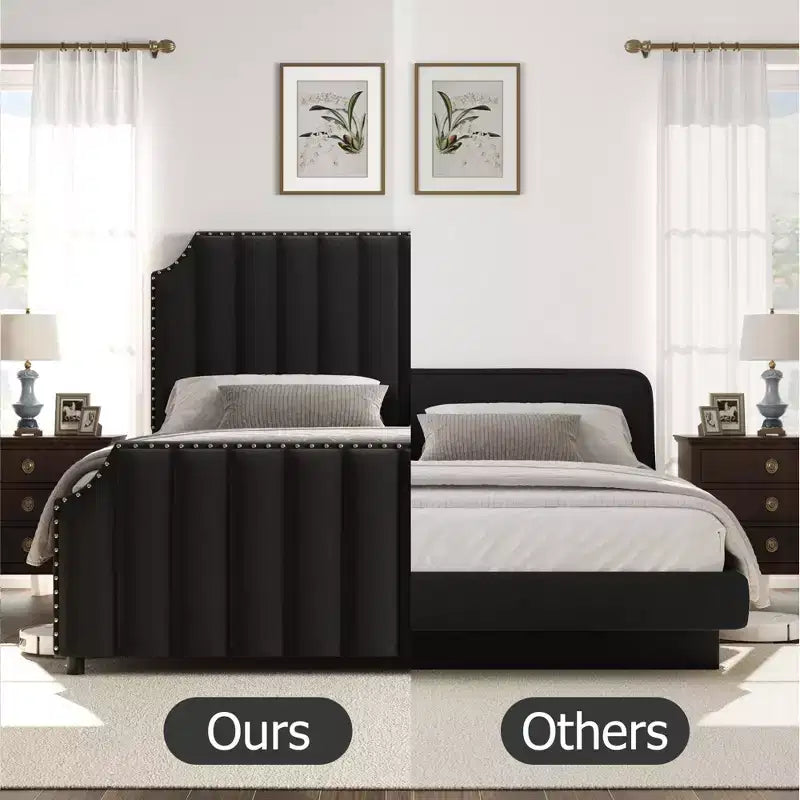 Base de cama tapizada con cabecero de 50.2 y diseño de canal vertical capitoné