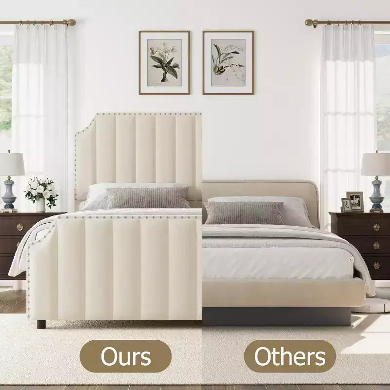 Base de cama tapizada con cabecero de 50.2 y diseño de canal vertical capitoné