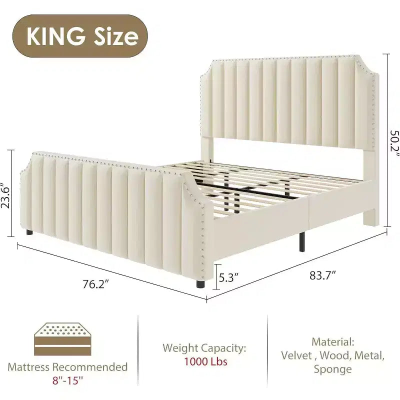 Base de cama tapizada con cabecero de 50.2 y diseño de canal vertical capitoné