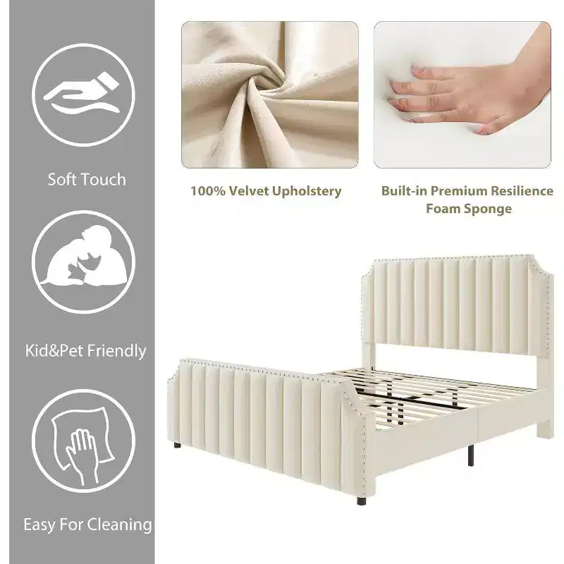 Base de cama tapizada con cabecero de 50.2 y diseño de canal vertical capitoné