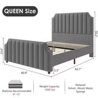 Base de cama tapizada con cabecero de 50.2 y diseño de canal vertical capitoné
