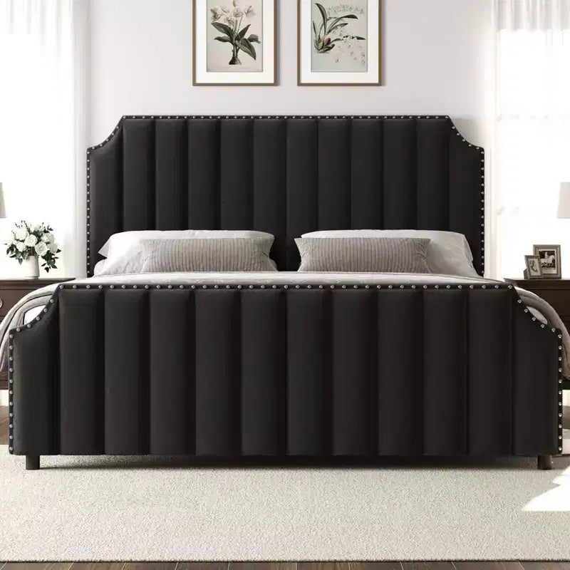 Base de cama tapizada con cabecero de 50.2 y diseño de canal vertical capitoné