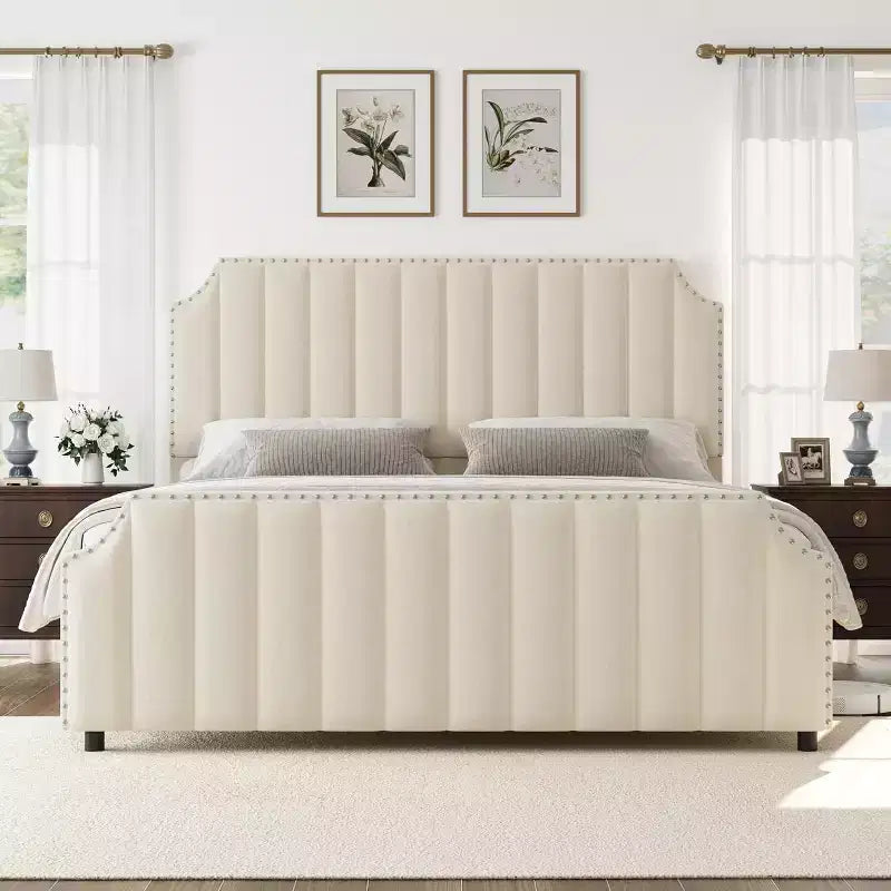 Base de cama tapizada con cabecero de 50.2 y diseño de canal vertical capitoné