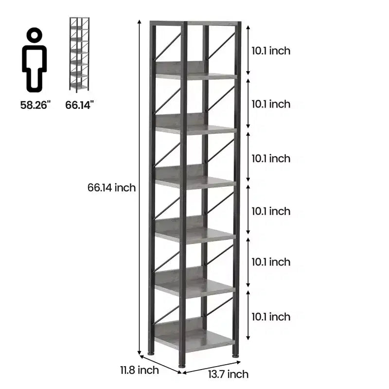 Estantería Estrecha de 6 Niveles, Estantería Alta y Delgada, Estante Esquinero Rústico, Industrial, para Dormitorio, Sala de Estar, Oficina