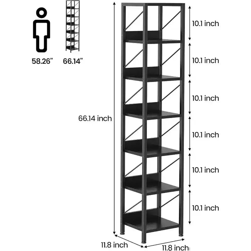 Estantería Estrecha de 6 Niveles, Estantería Alta y Delgada, Estante Esquinero Rústico, Industrial, para Dormitorio, Sala de Estar, Oficina