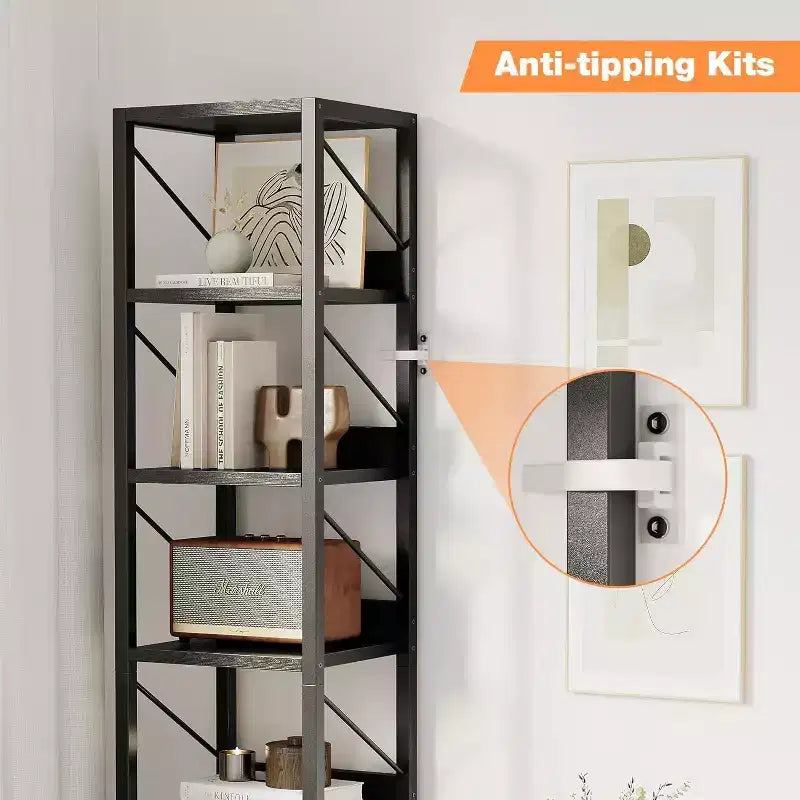 Estantería Estrecha de 6 Niveles, Estantería Alta y Delgada, Estante Esquinero Rústico, Industrial, para Dormitorio, Sala de Estar, Oficina