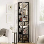 Acekool 6 Tier Narrow Bookcase, Tall Skinny Bookshelf, Rustic Corner Shelf, Industrial Small Book Shelf for Bedroom, Living Room, Office