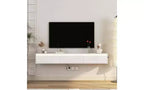 Floating TV Stand Wall Mounted w/Power Outlet, Modern Entertainment Center for 65 Inch TV, High Gloss TV Shelf w/LED Lights for Living Room, Bedroom