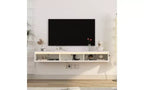 Mueble de TV flotante montado en la pared con toma de corriente, centro de entretenimiento moderno para TV de 65 pulgadas, estante de TV de alto brillo con luces LED para sala de estar, dormitorio