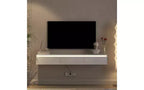 Mueble de TV flotante montado en la pared con toma de corriente, centro de entretenimiento moderno para TV de 65 pulgadas, estante de TV de alto brillo con luces LED para sala de estar, dormitorio
