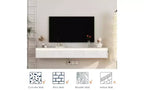 Mueble de TV flotante montado en la pared con toma de corriente, centro de entretenimiento moderno para TV de 65 pulgadas, estante de TV de alto brillo con luces LED para sala de estar, dormitorio